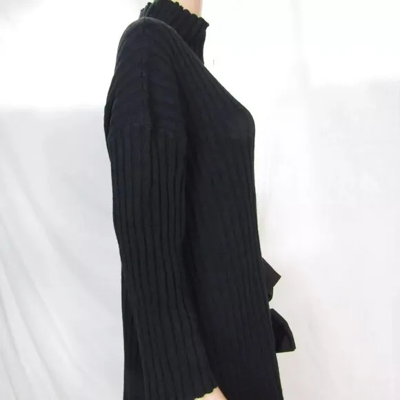 NEW BITTE KAI RAND Womens Ribbed Sweater Knit Dress Bow Detail Size M Black