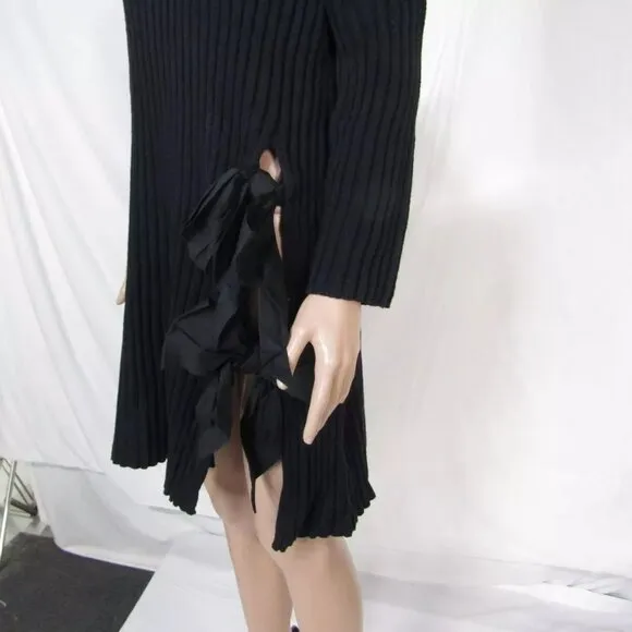 NEW BITTE KAI RAND Womens Ribbed Sweater Knit Dress Bow Detail Size M Black
