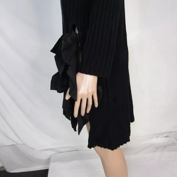 NEW BITTE KAI RAND Womens Ribbed Sweater Knit Dress Bow Detail Size M Black
