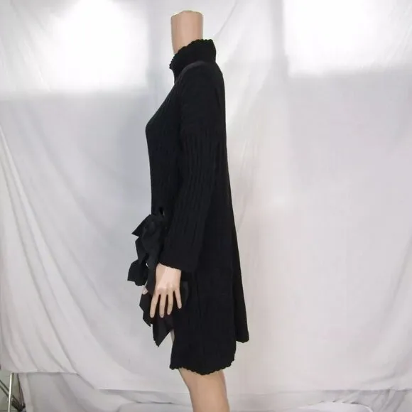 NEW BITTE KAI RAND Womens Ribbed Sweater Knit Dress Bow Detail Size M Black