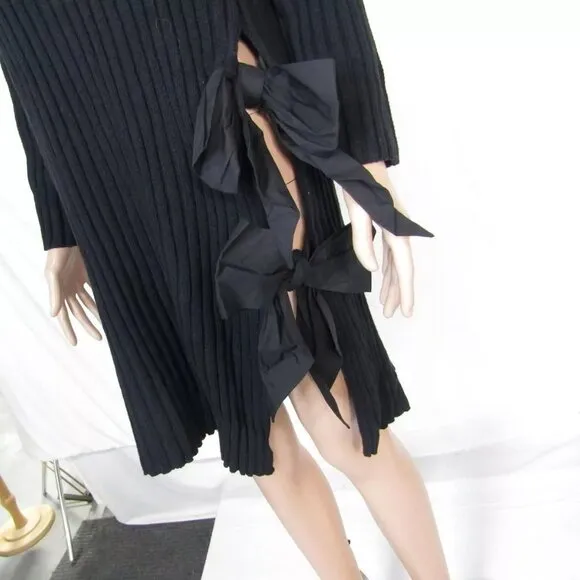 NEW BITTE KAI RAND Womens Ribbed Sweater Knit Dress Bow Detail Size M Black
