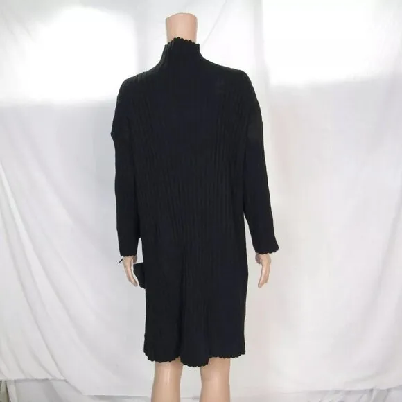 NEW BITTE KAI RAND Womens Ribbed Sweater Knit Dress Bow Detail Size M Black