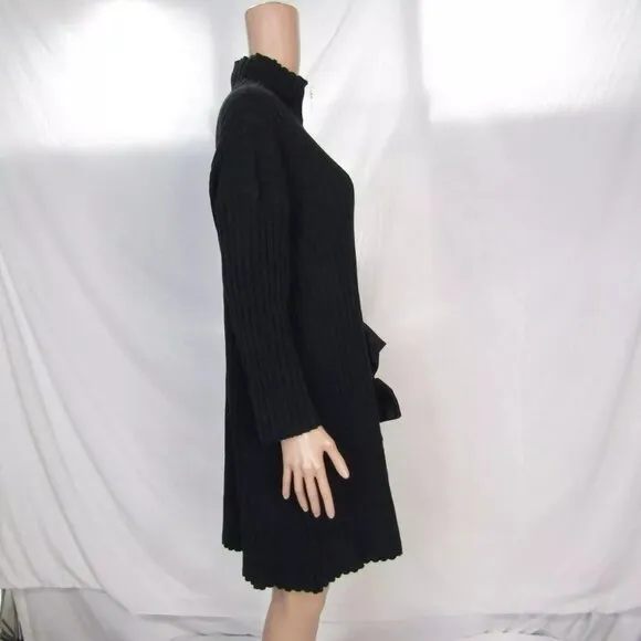 NEW BITTE KAI RAND Womens Ribbed Sweater Knit Dress Bow Detail Size M Black