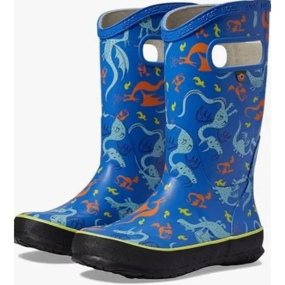 NEW! BOGS Unisex Dragon Rain Boot Blue Pull-On Waterproof Big Kid Size 6