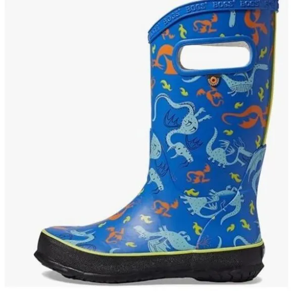 NEW! BOGS Unisex Dragon Rain Boot Blue Pull-On Waterproof Big Kid Size 6
