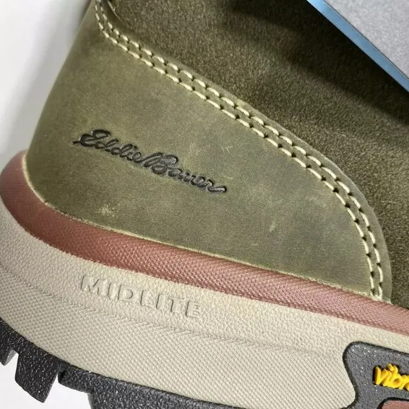 NEW EDDIE BAUER  Rainier Mid Boots Size 8M Waterproof Ankle Warm Green Leather