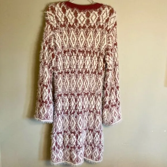 NEW Free People Fuzzy Feelings Dress Knit Mohair Style Cream Mulberry Red Size M