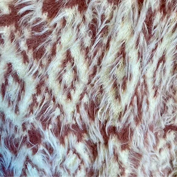 NEW Free People Fuzzy Feelings Dress Knit Mohair Style Cream Mulberry Red Size M