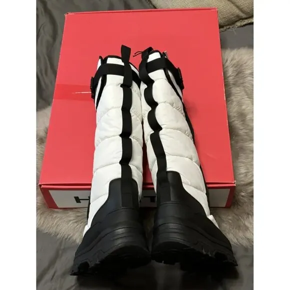 NEW HUNTER Tall Buckle Snow Boots White/black for women 864mn