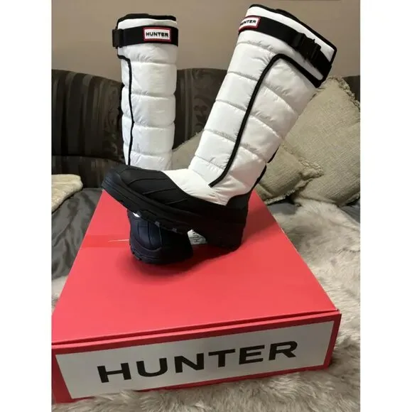 NEW HUNTER Tall Buckle Snow Boots White/black for women 864mn