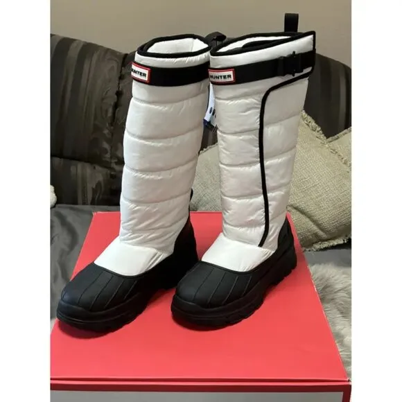NEW HUNTER Tall Buckle Snow Boots White/black for women 864mn