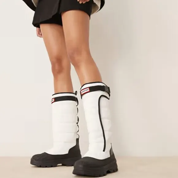 NEW HUNTER Tall Buckle Snow Boots White/black for women 864mn
