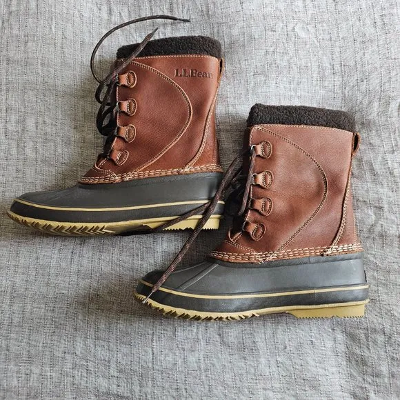NEW!! L.L.Bean Snow Duck Boots with Tumbled Leather, 11, Maple