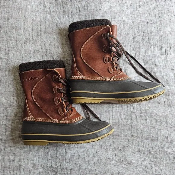 NEW!! L.L.Bean Snow Duck Boots with Tumbled Leather, 11, Maple