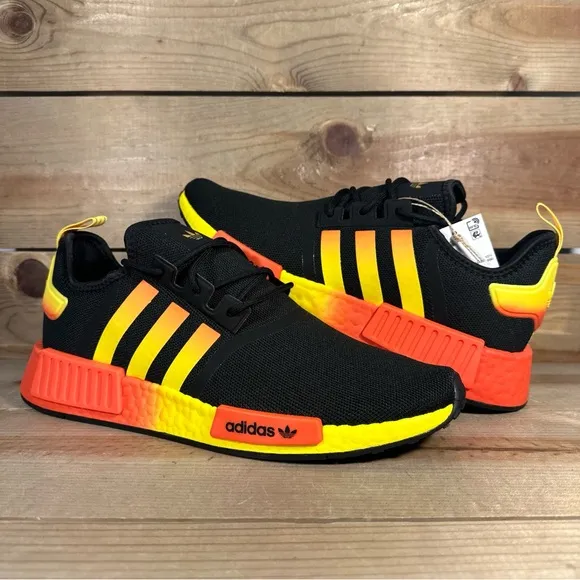 NEW Mens Size 10.5 Adidas NMD_R1 Black Orange Yellow Gradient Shoes FZ5877
