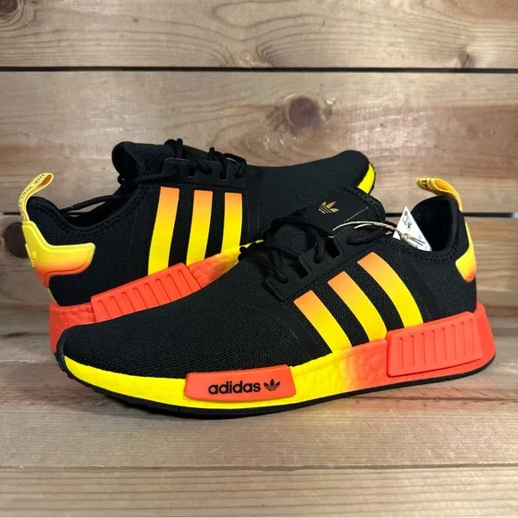 NEW Mens Size 10.5 Adidas NMD_R1 Black Orange Yellow Gradient Shoes FZ5877