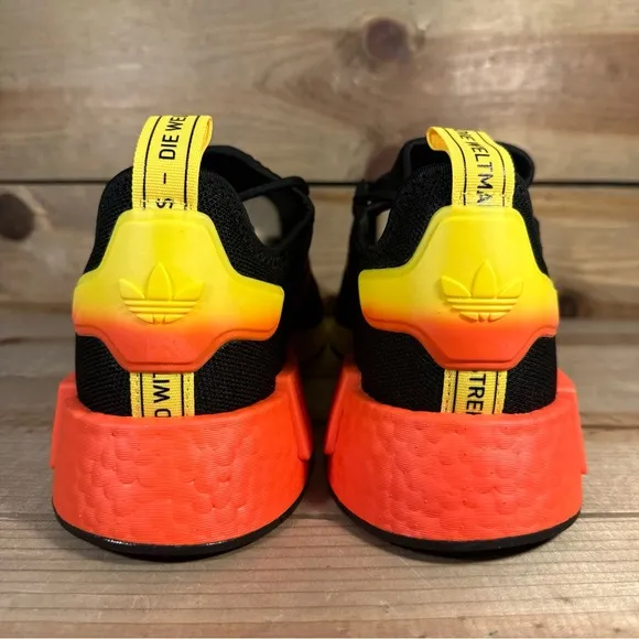 NEW Mens Size 10.5 Adidas NMD_R1 Black Orange Yellow Gradient Shoes FZ5877