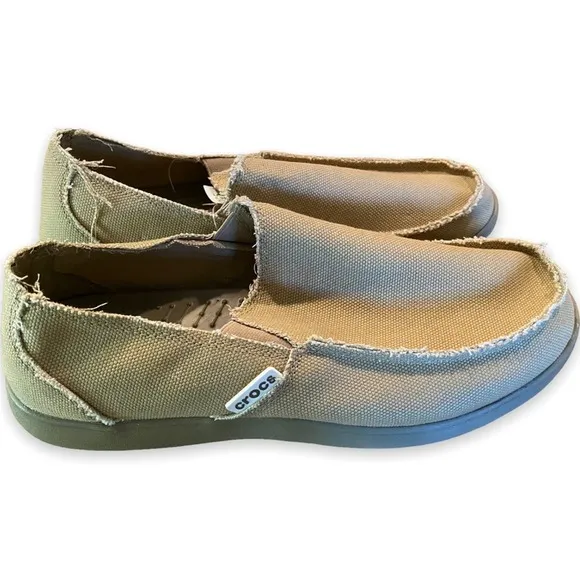 NEW Men’s Sz 11 Crocs Santa Cruz Loafer Slip On Shoes Canvas Khaki