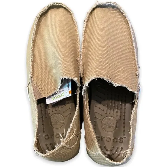 NEW Men’s Sz 11 Crocs Santa Cruz Loafer Slip On Shoes Canvas Khaki