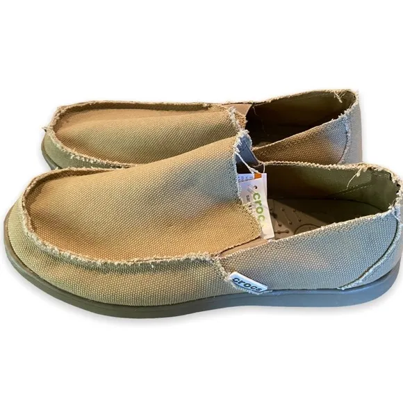 NEW Men’s Sz 11 Crocs Santa Cruz Loafer Slip On Shoes Canvas Khaki