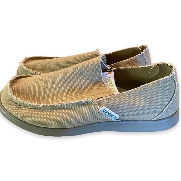 NEW Men’s Sz 11 Crocs Santa Cruz Loafer Slip On Shoes Canvas Khaki