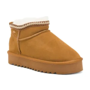 NEW MEXX Suede Shearling Booties Sheepskin Sneaker Bottom cognac for women 563tn