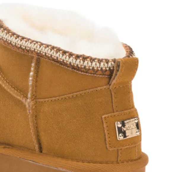 NEW MEXX Suede Shearling Booties Sheepskin Sneaker Bottom cognac for women 563tn