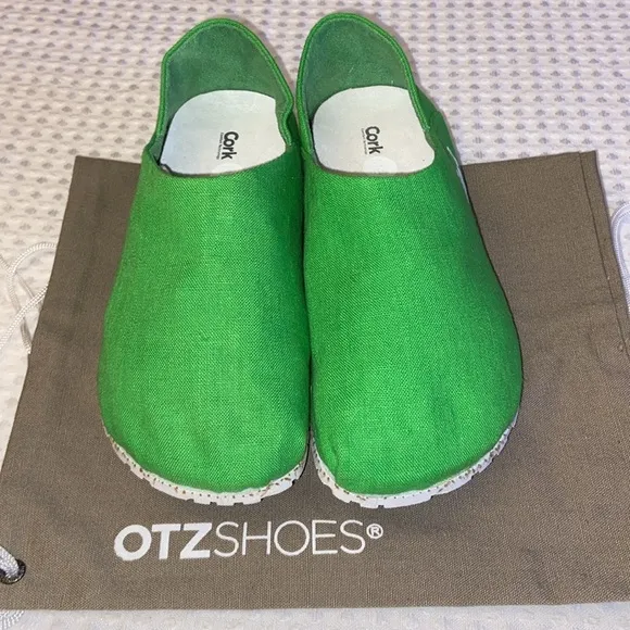 NEW! OTZ Canvas Linen Slip Ons Size 36 5.5 GREEN Shoes Flats