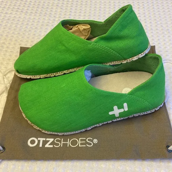 NEW! OTZ Canvas Linen Slip Ons Size 36 5.5 GREEN Shoes Flats