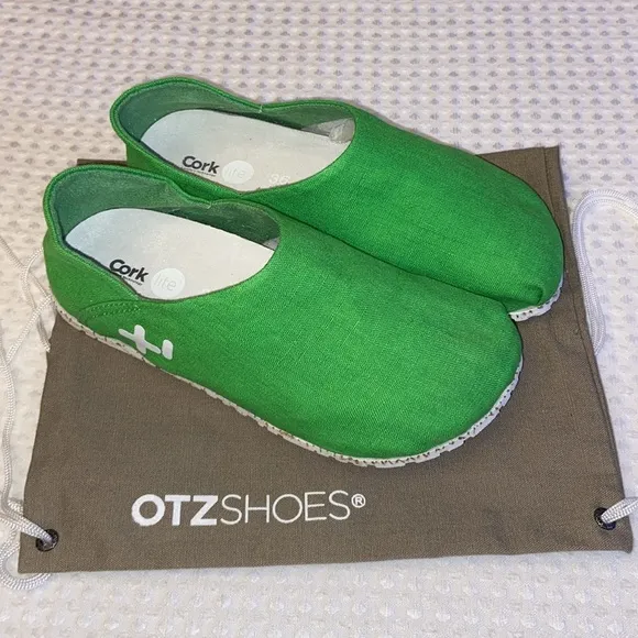 NEW! OTZ Canvas Linen Slip Ons Size 36 5.5 GREEN Shoes Flats