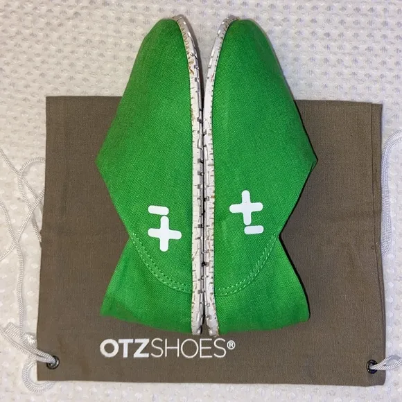 NEW! OTZ Canvas Linen Slip Ons Size 36 5.5 GREEN Shoes Flats