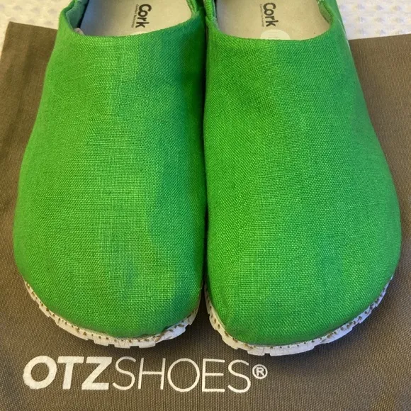 NEW! OTZ Canvas Linen Slip Ons Size 36 5.5 GREEN Shoes Flats