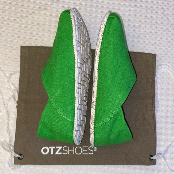 NEW! OTZ Canvas Linen Slip Ons Size 36 5.5 GREEN Shoes Flats