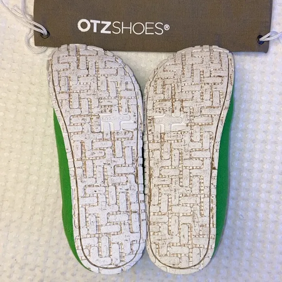 NEW! OTZ Canvas Linen Slip Ons Size 36 5.5 GREEN Shoes Flats
