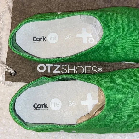 NEW! OTZ Canvas Linen Slip Ons Size 36 5.5 GREEN Shoes Flats