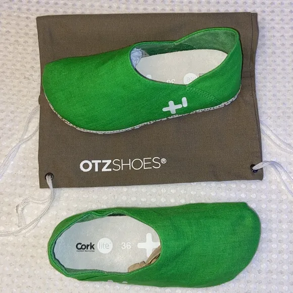 NEW! OTZ Canvas Linen Slip Ons Size 36 5.5 GREEN Shoes Flats