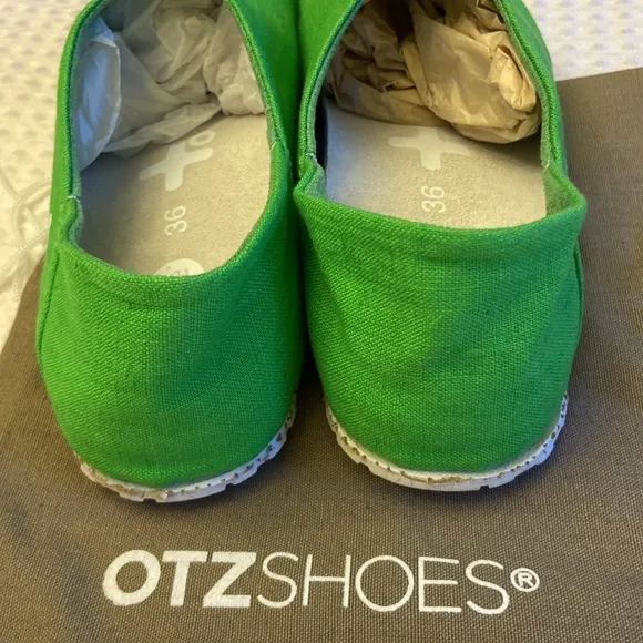 NEW! OTZ Canvas Linen Slip Ons Size 36 5.5 GREEN Shoes Flats