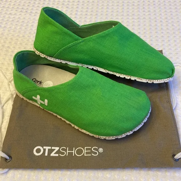 NEW! OTZ Canvas Linen Slip Ons Size 36 5.5 GREEN Shoes Flats