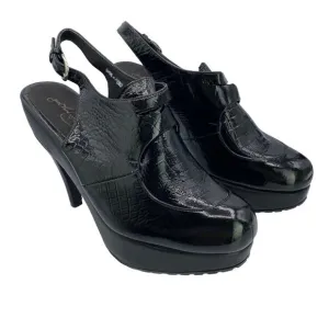 New Rachel Comey Phelan Croc Women Black Buckled Slingback Platform Heels 9.5