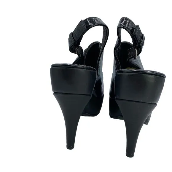 New Rachel Comey Phelan Croc Women Black Buckled Slingback Platform Heels 9.5