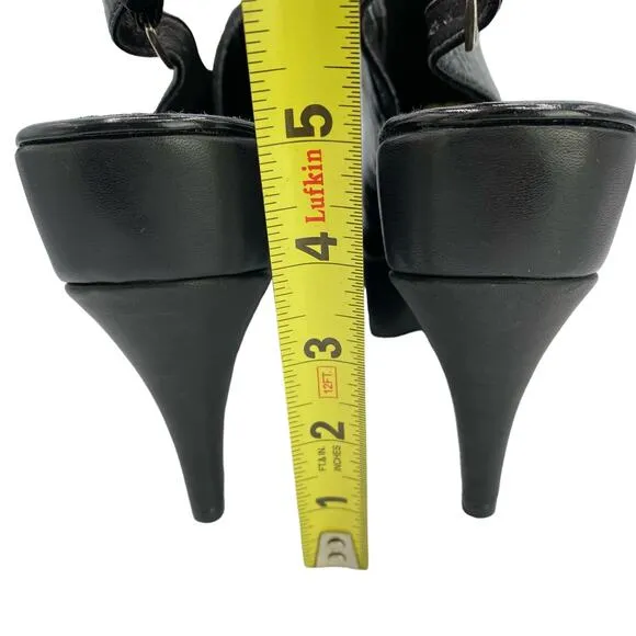 New Rachel Comey Phelan Croc Women Black Buckled Slingback Platform Heels 9.5