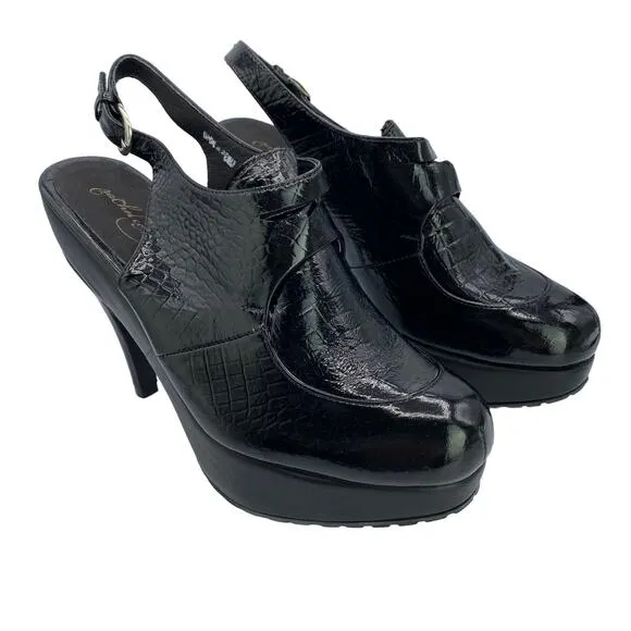 New Rachel Comey Phelan Croc Women Black Buckled Slingback Platform Heels 9.5