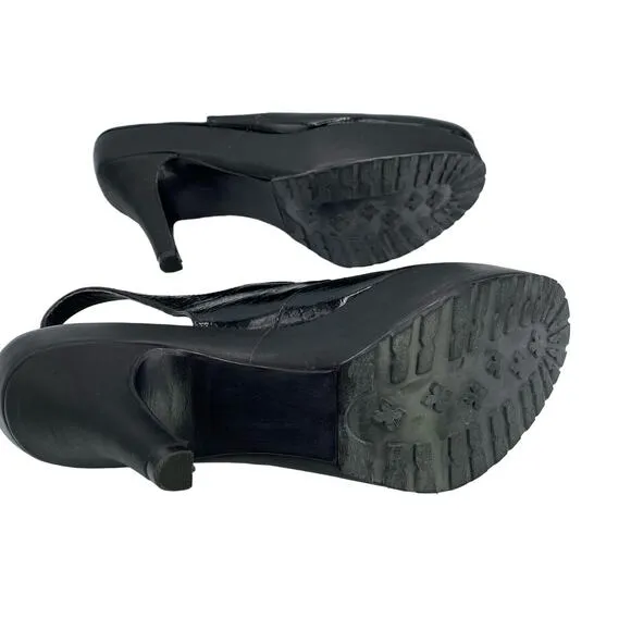 New Rachel Comey Phelan Croc Women Black Buckled Slingback Platform Heels 9.5