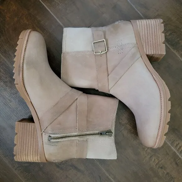 NEW Sorel Cate Buckle Boots Womens 7 Beige Leather Neutral Outdoors Rustic