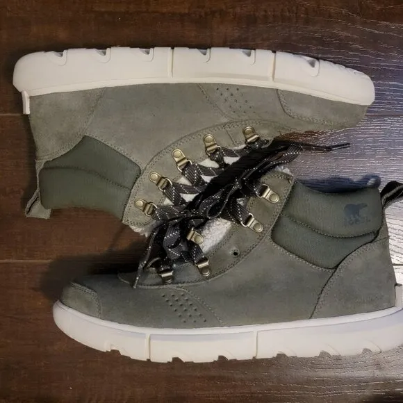 NEW Sorel Explorer Next Hiker Boots Women 12 Green Suede City Cozy Warm Gorpcore