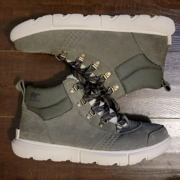 NEW Sorel Explorer Next Hiker Boots Women 12 Green Suede City Cozy Warm Gorpcore