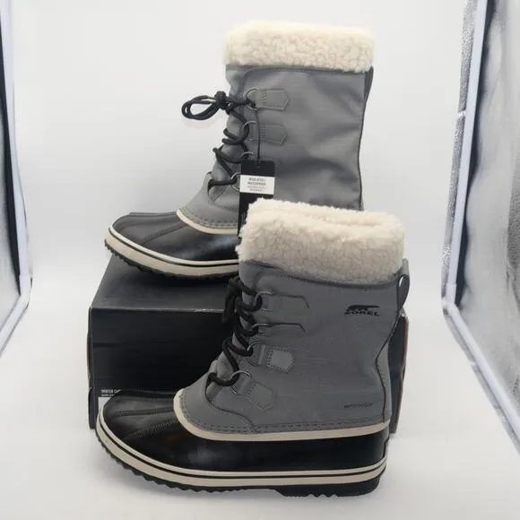 NEW Sorel Winter Carnival Boots Women's 7 Quarry Gray Black Insulated WP