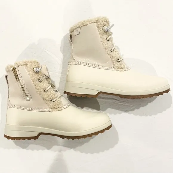 New Sperry Winter Boots Womens 8.5 Maritime Repel Teddy Snow Ivory Waterproof