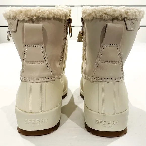 New Sperry Winter Boots Womens 8.5 Maritime Repel Teddy Snow Ivory Waterproof
