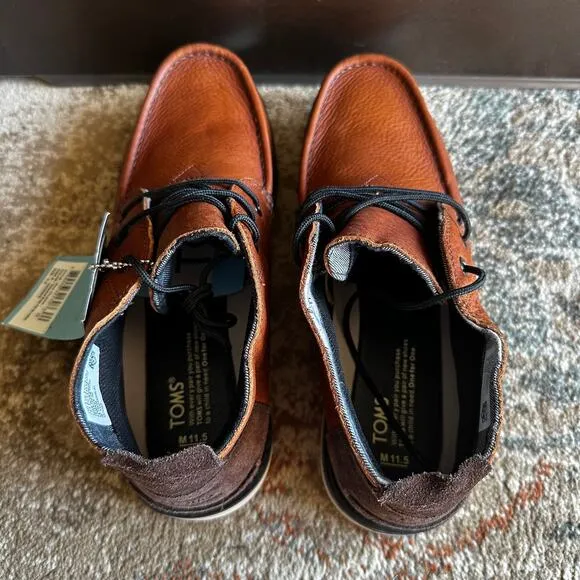NEW Toms Men's Chukka Boots Waterproof Pull Up Leather Brown Size 11.5